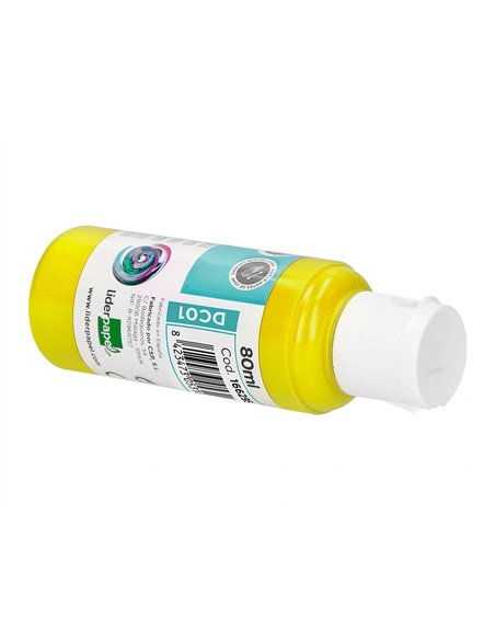 Peinture acrylique liderpapel coloris jaune bouteille 80ml.