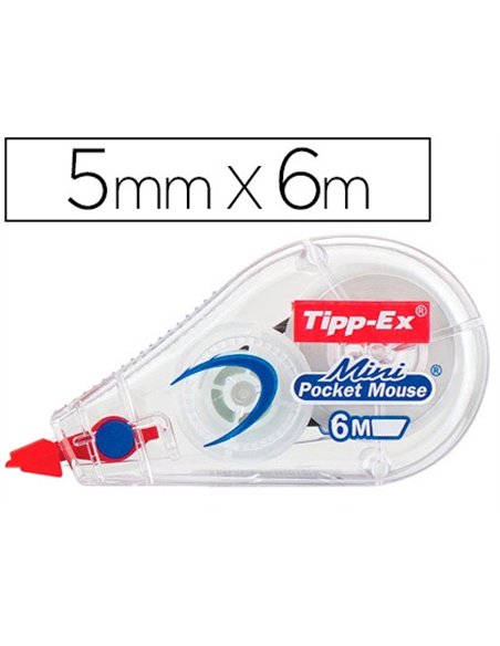 Correcteur tipp-ex mini pocket mouse dévidoir ruban 5mmx6m avec film protecteur niveau ruban visible paquet individuel.
