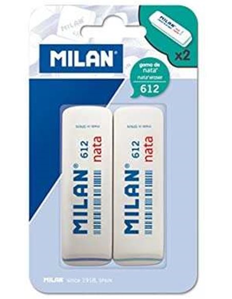 Milan Nata 612 Lot de 2 gommes biseautées - Plastique - Souples - Non abrasives - Blanches