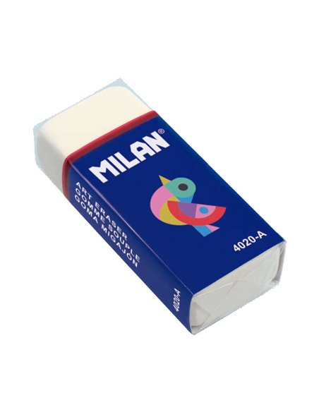 Gomme rectangulaire Milan 4020A - Miettes de pain - Souple - Caoutchouc synthétique - Bande cartonnée bleue - Motifs assortis - 