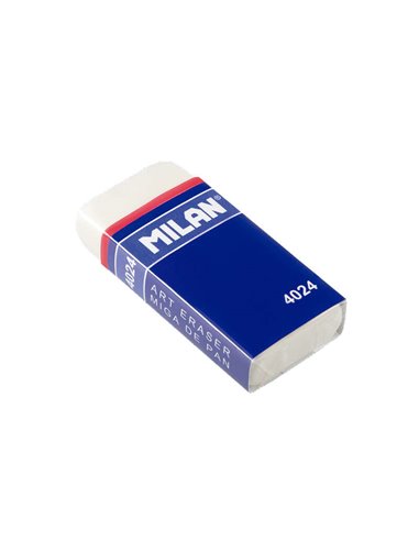 Gomme rectangulaire Milan 4024 - Miette de pain flexible - Caoutchouc synthétique - Bande cartonnée bleue - Emballage individuel