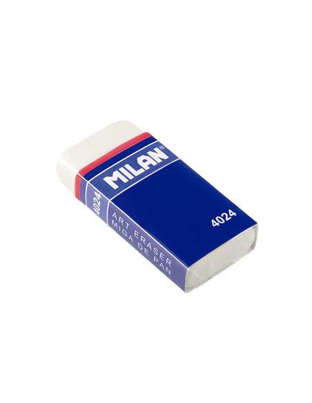 Gomme rectangulaire Milan 4024 - Miette de pain flexible - Caoutchouc synthétique - Bande cartonnée bleue - Emballage individuel