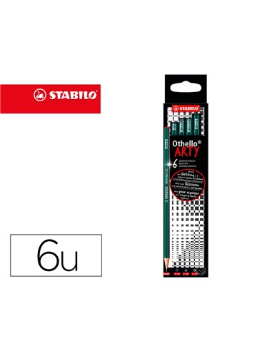 Crayon graphite stabilo othello arty hexagonal mine dure et tendre etui carton 6 unites assorties.