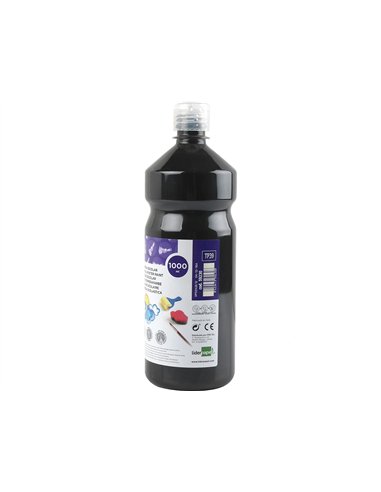 Gouache scolaire liderpapel liquide lavable fermeture sécurité brillante coloris noir flacon 1000ml.
