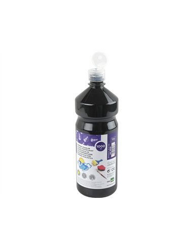 Gouache scolaire liderpapel liquide lavable fermeture sécurité brillante coloris noir flacon 1000ml.