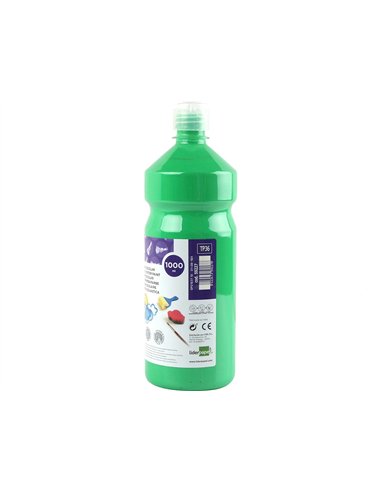 Gouache scolaire liderpapel liquide lavable fermeture sécurité brillante coloris vert flacon 1000ml.