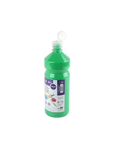 Gouache scolaire liderpapel liquide lavable fermeture sécurité brillante coloris vert flacon 1000ml.
