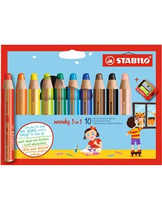 Etui 10 crayons 3 en 1 woody + tc.