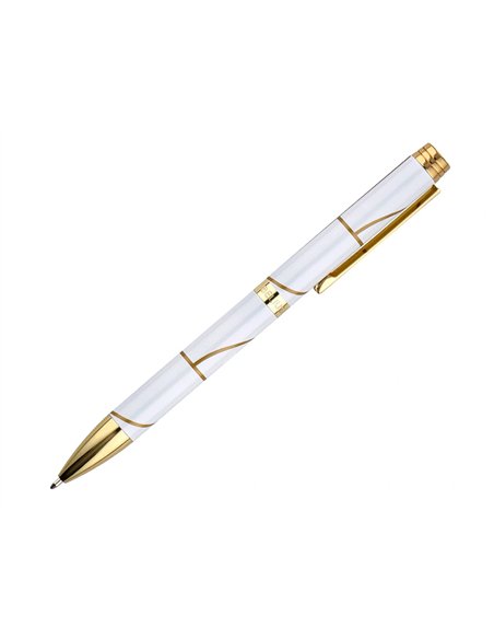 Stylo-bille belius carte blanche aluminium details et attributs or encre bleue coloris blanc dans coffret cadeau.