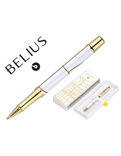 Roller belius carte blanche aluminium details et attributs or encre noire coloris blanc dans coffret cadeau.