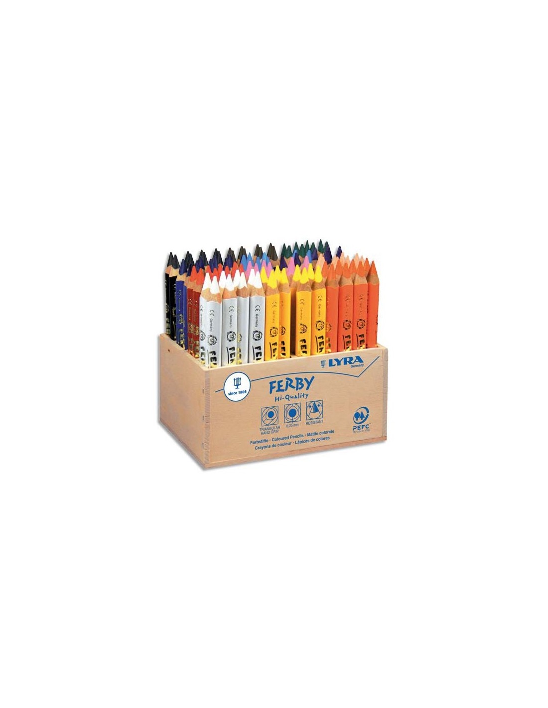 Crayon couleur lyra ferby triangulaire 120mm extrémité fermée usage économe  mine 6.25mm diamètre coffret scolaire
