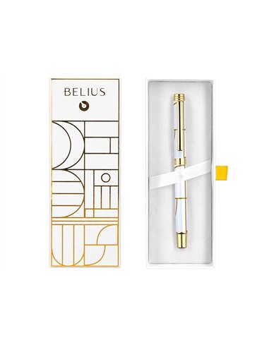 Roller belius carte blanche aluminium details et attributs or encre noire coloris blanc dans coffret cadeau.
