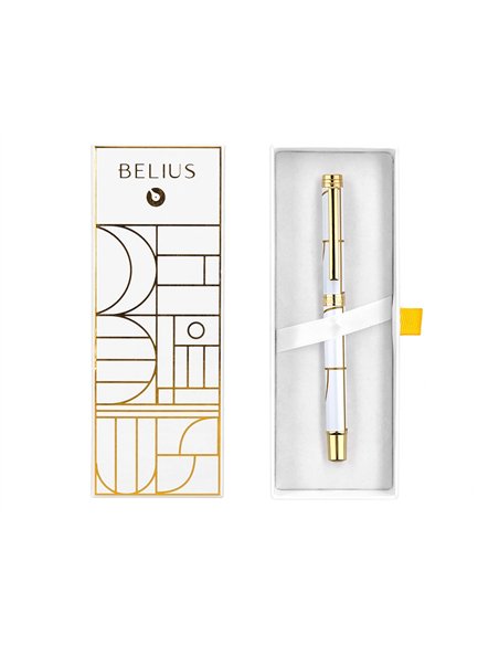 Roller belius carte blanche aluminium details et attributs or encre noire coloris blanc dans coffret cadeau.