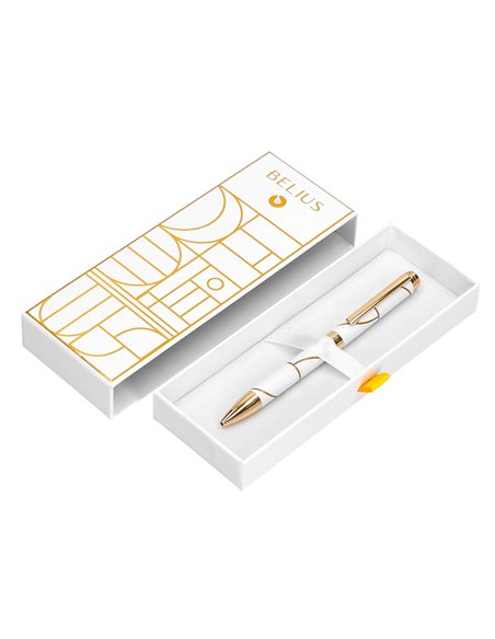 Roller belius carte blanche aluminium details et attributs or encre noire coloris blanc dans coffret cadeau.