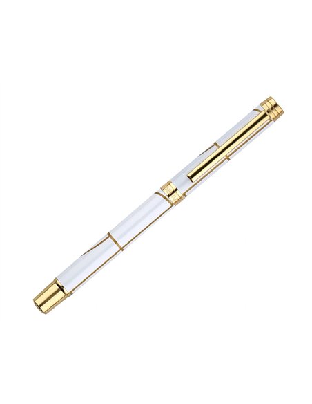 Roller belius carte blanche aluminium details et attributs or encre noire coloris blanc dans coffret cadeau.