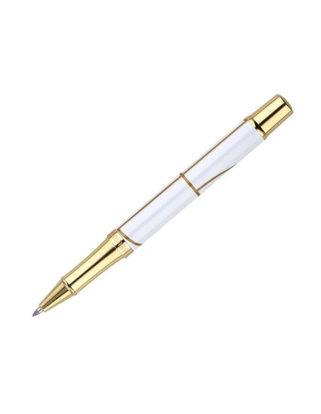 Roller belius carte blanche aluminium details et attributs or encre noire coloris blanc dans coffret cadeau.