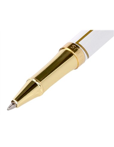 Roller belius carte blanche aluminium details et attributs or encre noire coloris blanc dans coffret cadeau.