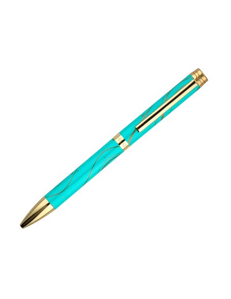 Stylo-bille belius aqua aluminium details et attributs or encre bleue coloris turquoise dans coffret cadeau.