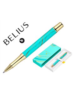 Roller belius aqua aluminium details et attributs or encre noire coloris turquoise dans coffret cadeau.