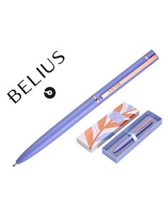 Stylo-bille belius rose aluminium details et attributs or rose encre bleue coloris lavande dans coffret cadeau.