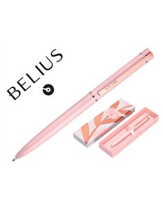 Stylo-bille belius rose aluminium details et attributs or rose encre bleue coloris rose dans coffret cadeau.