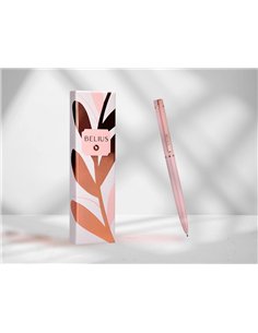 Stylo-bille belius rose aluminium details et attributs or rose encre bleue coloris rose dans coffret cadeau. 2