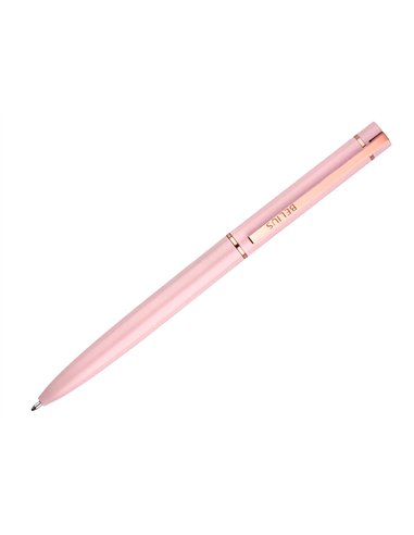 Stylo-bille belius rose aluminium details et attributs or rose encre bleue coloris rose dans coffret cadeau.