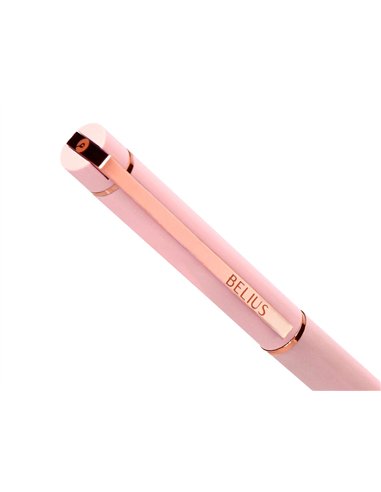 Stylo-bille belius rose aluminium details et attributs or rose encre bleue coloris rose dans coffret cadeau.