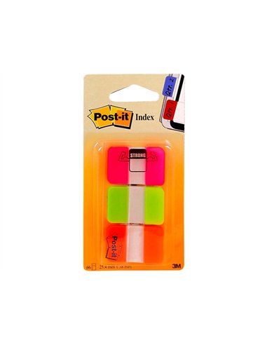 Marque-pages post-it index rigide 25x44mm 22f 3 coloris rose vert orange set 22 index/couleur.
