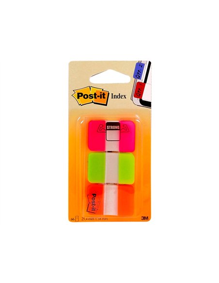 Marque-pages post-it index rigide 25x44mm 22f 3 coloris rose vert orange set 22 index/couleur.
