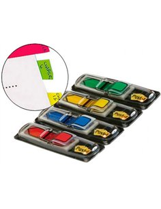 Marque-pages post-it index flèches 12x44mm 96f coloris classiques bleu jaune rouge vert lot 4x24 unités.