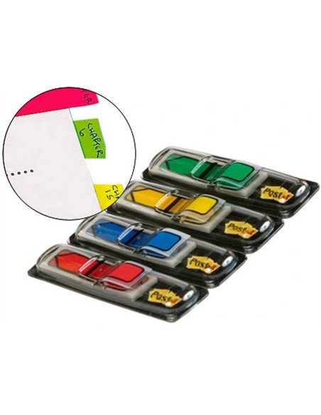Marque-pages post-it index flèches 12x44mm 96f coloris classiques bleu jaune rouge vert lot 4x24 unités.