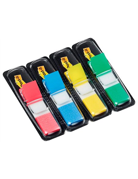 Marque-pages post-it index flèches 12x44mm 96f coloris classiques bleu jaune rouge vert lot 4x24 unités.