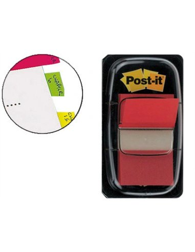 Marque-pages post-it standard index 25x44mm 50f coloris rouge.
