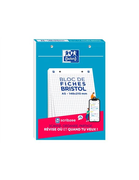 Cahier de fiches bristol 2.0 oxford a5 14,8x21cm 5x5mm 30 unités.
