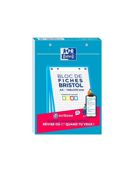 Cahier de fiches bristol 2.0 oxford a5 14,8x21cm 5x5mm couleur 30 unités.