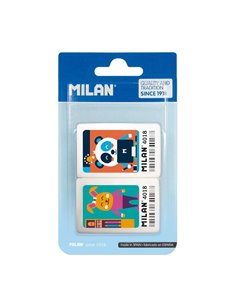Milan 4018 Lot de 2 gommes rectangulaires - Chapelure - Caoutchouc synthétique souple - Dessins d'enfants colorés