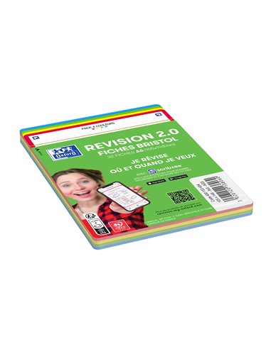 Fiches bristol oxford revision 2.0 a6 non perforee 32 fiches/film q5x5 carton assorti.