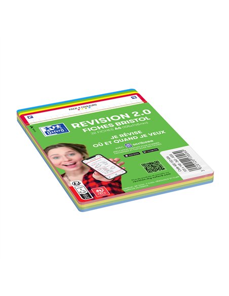 Fiches bristol oxford revision 2.0 a6 non perforee 32 fiches/film q5x5 carton assorti.