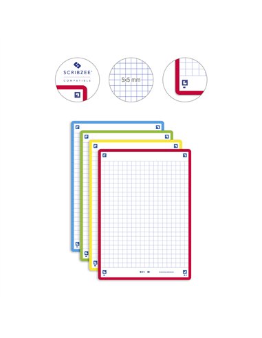 Fiches bristol oxford revision 2.0 a6 non perforee 32 fiches/film q5x5 carton assorti.