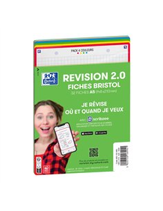 Fiches bristol oxford revision 2.0 a5 perforee 32 fiches/film q5x5 couleur assorties.