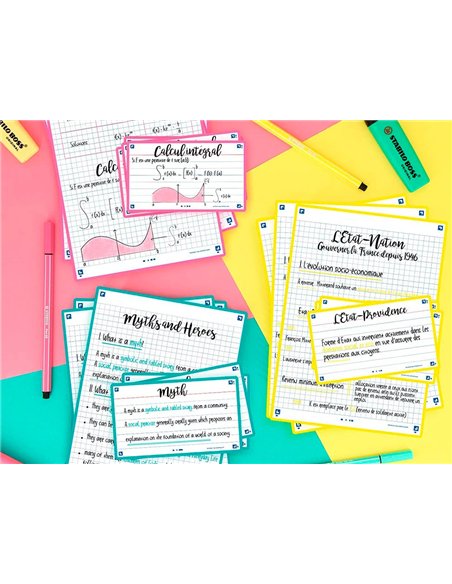 Fiches bristol oxford revision 2.0 a5 perforee 32 fiches/film q5x5 couleur assorties.