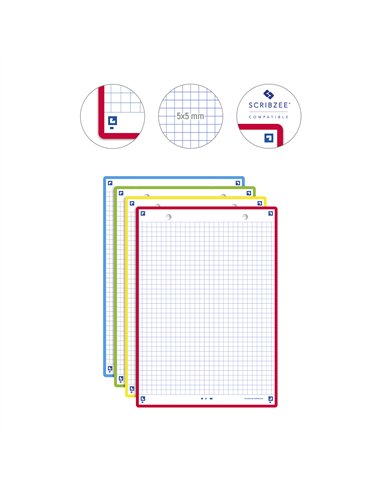 Fiches bristol oxford revision 2.0 a5 perforee 32 fiches/film q5x5 couleur assorties.