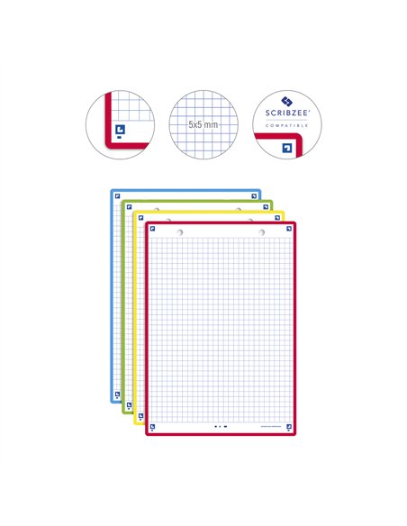 Fiches bristol oxford revision 2.0 a5 perforee 32 fiches/film q5x5 couleur assorties.