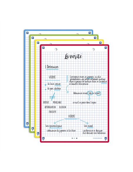 Fiches bristol oxford revision 2.0 a5 perforee 32 fiches/film q5x5 couleur assorties.