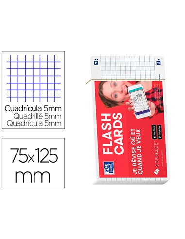 Fiches bristol oxford flash 2.0 75x125mm 32 fiches /film q5x5 cadre blanc.