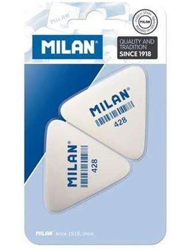 Milan 428 Lot de 2 gommes triangulaires - Chapelure - Caoutchouc synthétique souple - Blanc