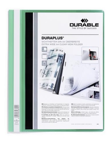 Chemise durable duraplus documents non perforés a4 21x29,7cm lamelle extra large couverture transparente coloris vert