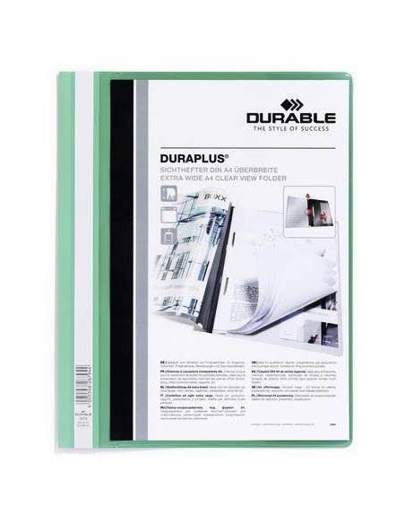 Chemise durable duraplus documents non perforés a4 21x29,7cm lamelle extra large couverture transparente coloris vert