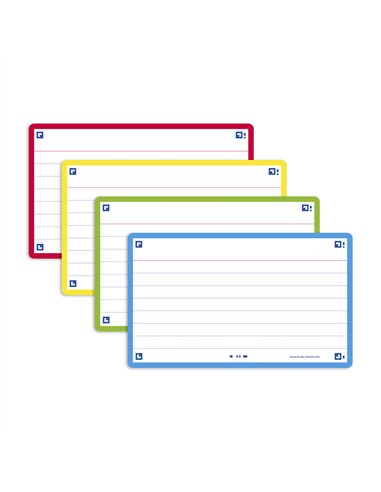 Fiches bristol oxford flash 2.0 75x125mm 32 fiches/film l7mm couleur assorties.